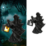 LED Halloween Ornament Resin Witch Sculpture Statue Lantern for Garden Terrace FestivalsBlack