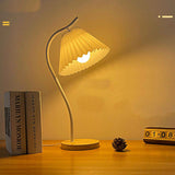 Table Lamp with Cloth Pleated Lampshade Metal Modern Nightstand Bedside Lamp for Bedroom Living Room White