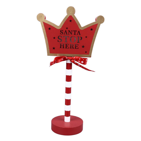 Christmas Stop Here Decor Metal Solid Wood LED Delicate Santa Stop Here Tree Topper for Christmas Party Crown 15.5x8.5x30.5cm