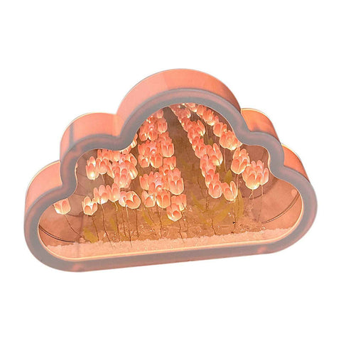 Tulip Cloud Mirror Night Lights 20 Pink Flowers Plastic Built in Batteries DIY Cloud Mirror Tulip Lamp for Birthday Valentine's Day In Australia - Darrahopens