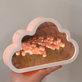 Tulip Cloud Mirror Night Lights 20 Pink Flowers Plastic Built in Batteries DIY Cloud Mirror Tulip Lamp for Birthday Valentine's Day