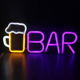 LED Neon Sign BAR Shape Design USB Or Battery Powered High Safety Widely Used Bar Neon Light for Bedroom Party Backyard Purple BAR