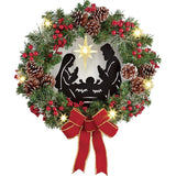 Christmas Wreath with Jesus Red Berry Pine Cone Nativity Scene LED Lights String Wreath Mixed Holiday Decorations In Australia - Darrahopens