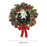 Christmas Wreath with Jesus Red Berry Pine Cone Nativity Scene LED Lights String Wreath Mixed Holiday Decorations In Australia - Darrahopens