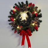 Christmas Wreath with Jesus Red Berry Pine Cone Nativity Scene LED Lights String Wreath Mixed Holiday Decorations In Australia - Darrahopens