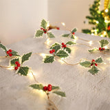 LED Christmas Decoration Light Christmas Red Fruit Leaf Copper Wire Lamp String Garland Supplies for Party and Christmas In Australia - Darrahopens