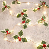 LED Christmas Decoration Light Christmas Red Fruit Leaf Copper Wire Lamp String Garland Supplies for Party and Christmas In Australia - Darrahopens