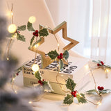 LED Christmas Decoration Light Christmas Red Fruit Leaf Copper Wire Lamp String Garland Supplies for Party and Christmas