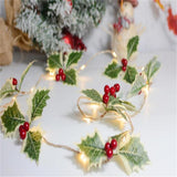 LED Christmas Decoration Light Christmas Red Fruit Leaf Copper Wire Lamp String Garland Supplies for Party and Christmas