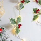 LED Christmas Decoration Light Christmas Red Fruit Leaf Copper Wire Lamp String Garland Supplies for Party and Christmas