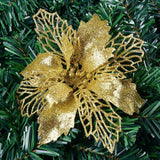 10PCS Christmas Glitter Poinsettia Flowers Christmas Decoration Reusable Artificial Flowers