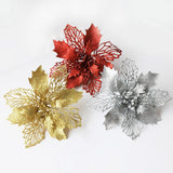 10PCS Christmas Glitter Poinsettia Flowers Christmas Decoration Reusable Artificial Flowers