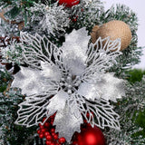 10PCS Christmas Glitter Poinsettia Flowers Christmas Decoration Reusable Artificial Flowers