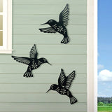 3 Pieces Metal Hummingbird Wall Art Decoration Hollow Out Iron Bird Sculpture Waterproof Wall Hanging Figurines for Garden and Living Room Decor