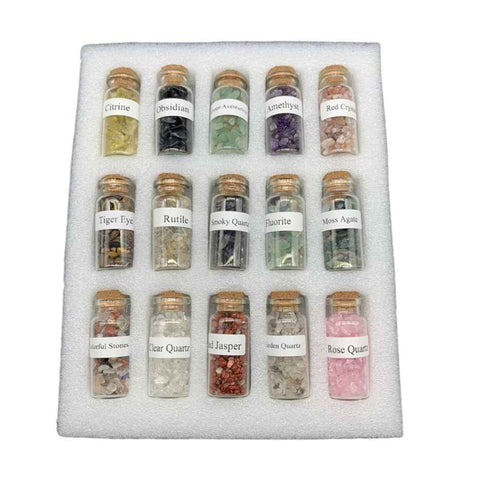 15Pcs Mini Wishing Bottles Chip Stone Set Crystal Tumbled Reiki Stones Collection Gift Home Decor In Australia - Darrahopens
