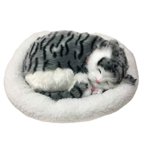 Realistic Sleeping Cat Toy Breathing Cat Stuffed Animal Doll with Mat Plush Toys for Children Home Ornament In Australia - Darrahopens