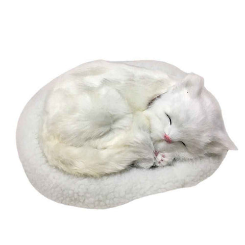 Realistic Sleeping Cat Toy Breathing Cat Stuffed Animal Doll with Mat Plush Toys for Children Home Ornament In Australia - Darrahopens