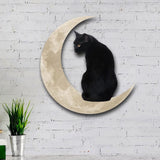 Metal Black Cat Moon Hanging Sign Cat On The Moon Wall Hanging Pendant Home Indoor Decor Gifts