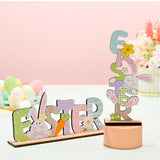 2 Pcs Easter Decorations Wooden Bunny Letter Printing Crafts Ornament Easter Decor for Home Table Party Arrangement Kids Gift