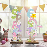 2 Pcs Easter Decorations Wooden Bunny Letter Printing Crafts Ornament Easter Decor for Home Table Party Arrangement Kids Gift