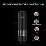 Electric Pepper Grinder Black Usb Charging High Hardness Wear Resistant Automatic Pepper Mill Grinder For Kitchen Restaurant