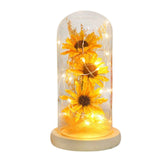 Preserved Flower Glass Dome Artificial Simulation Sunflower with LED Light for Valentine's Day Mother's Day Gift