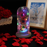 Preserved Flower Glass Dome Artificial Simulation Sunflower with LED Light for Valentine's Day Mother's Day Gift