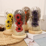 Preserved Flower Glass Dome Artificial Simulation Sunflower with LED Light for Valentine's Day Mother's Day Gift