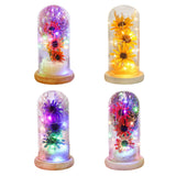Preserved Flower Glass Dome Artificial Simulation Sunflower with LED Light for Valentine's Day Mother's Day Gift