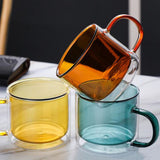 Double Walled Insulated Glass Mug Colorful Transparent Mug with Handle Coffee Cup