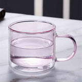 Double Walled Insulated Glass Mug Colorful Transparent Mug with Handle Coffee Cup
