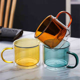 Double Walled Insulated Glass Mug Colorful Transparent Mug with Handle Coffee Cup