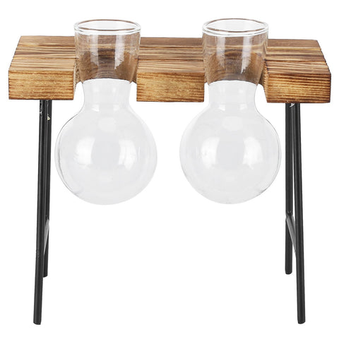 Desktop Glass Planter Wooden Stand Bulb Glass Vase Hydroponics Plant Planter for Home Office Garden2 Bottle In Australia - Darrahopens