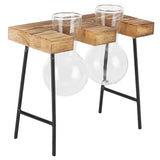 Desktop Glass Planter Wooden Stand Bulb Glass Vase Hydroponics Plant Planter for Home Office Garden2 Bottle