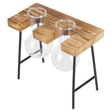 Desktop Glass Planter Wooden Stand Bulb Glass Vase Hydroponics Plant Planter for Home Office Garden2 Bottle