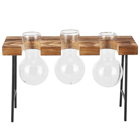 Desktop Glass Planter Wooden Stand Bulb Glass Vase Hydroponics Plant Planter for Home Office Garden3 Bottle In Australia - Darrahopens