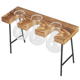 Desktop Glass Planter Wooden Stand Bulb Glass Vase Hydroponics Plant Planter for Home Office Garden3 Bottle
