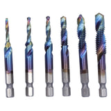6Pcs/Set Blue Spiral Tap Drill Bit Kit High Speed Steel Drilling Tapping Bits British System In Australia - Darrahopens