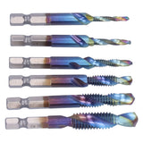6Pcs/Set Blue Spiral Tap Drill Bit Kit High Speed Steel Drilling Tapping Bits British System