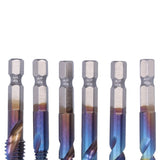 6Pcs/Set Blue Spiral Tap Drill Bit Kit High Speed Steel Drilling Tapping Bits British System