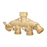 G3/4 4 Way Hose Splitter Brass Garden Hose Faucet Adapter Joint Connector Irrigation Accessory