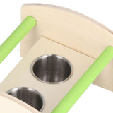 Parrot Wood Stand with 2 Stainless Steel Feeding Cup Playstand Training Toy for Outdoor Gardening