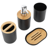 4Pcs Bathroom Accessory Set Bamboo Waterproof Durable Gift Toothbrush Cup for Home HotelBlack