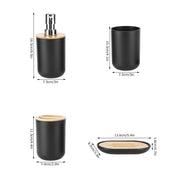4Pcs Bathroom Accessory Set Bamboo Waterproof Durable Gift Toothbrush Cup for Home HotelBlack