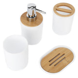 4Pcs Bathroom Accessory Set Bamboo Waterproof Durable Gift Toothbrush Cup for Home HotelWhite