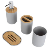 4Pcs Bathroom Accessory Set Bamboo Waterproof Durable Gift Toothbrush Cup for Home HotelGrey