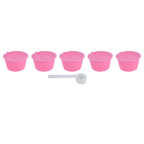 5Pcs 50ml Coffee Capsule Reusable Coffee Filter Cup with Spoon for DOLCE GUSTO Coffee MachinePink In Australia - Darrahopens