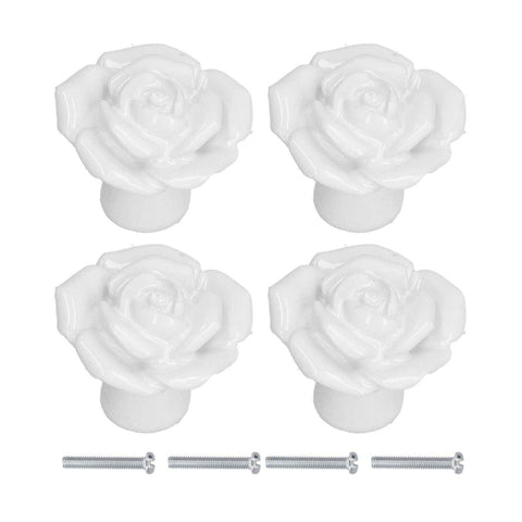 4 Set Rose Shaped Handle Modern Ceramic Cabinet Knob for Home Living Room BedroomWhite In Australia - Darrahopens