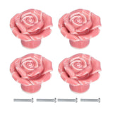 4 Set Rose Shaped Handle Modern Ceramic Cabinet Knob for Home Living Room BedroomPink