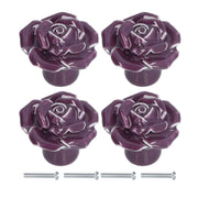 4 Set Rose Shaped Handle Modern Ceramic Cabinet Knob for Home Living Room BedroomPurple In Australia - Darrahopens